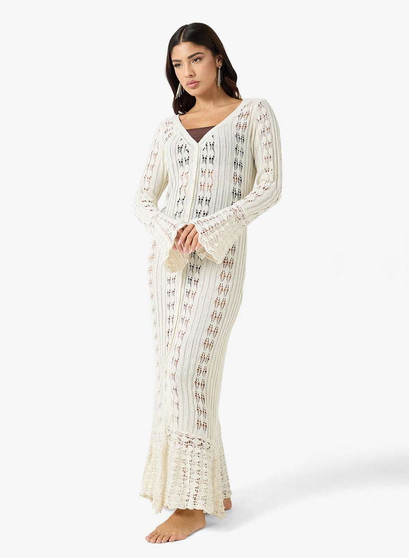 Ginger V Neck Crochet Beach Dress with Slit - Image 1